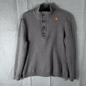 Blue Saks Fifth Avenue Merino Wool Ribbed Mock Neck Button Sweater Taupe XL